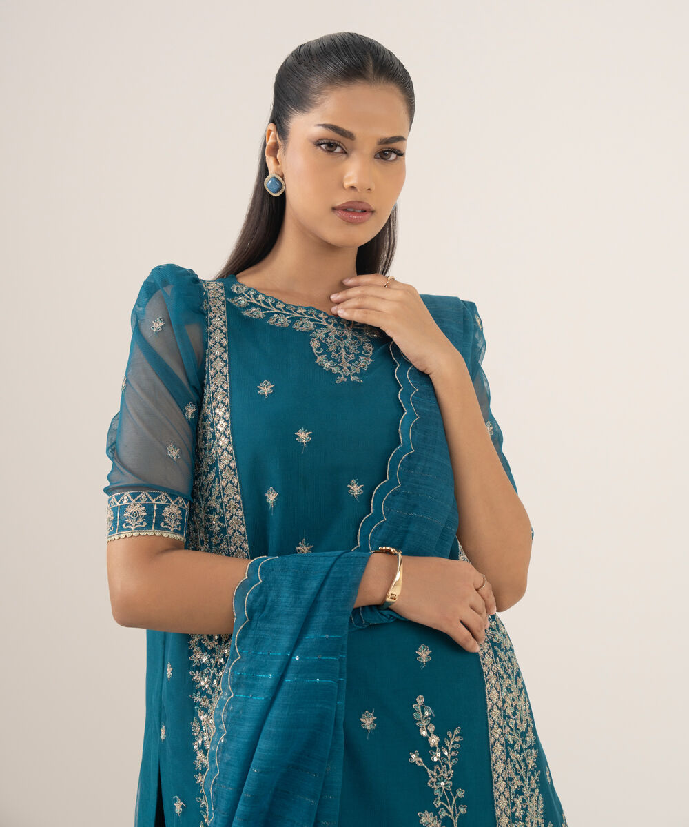 Women's Unstitched Blended Net Dyed Three Piece Suit