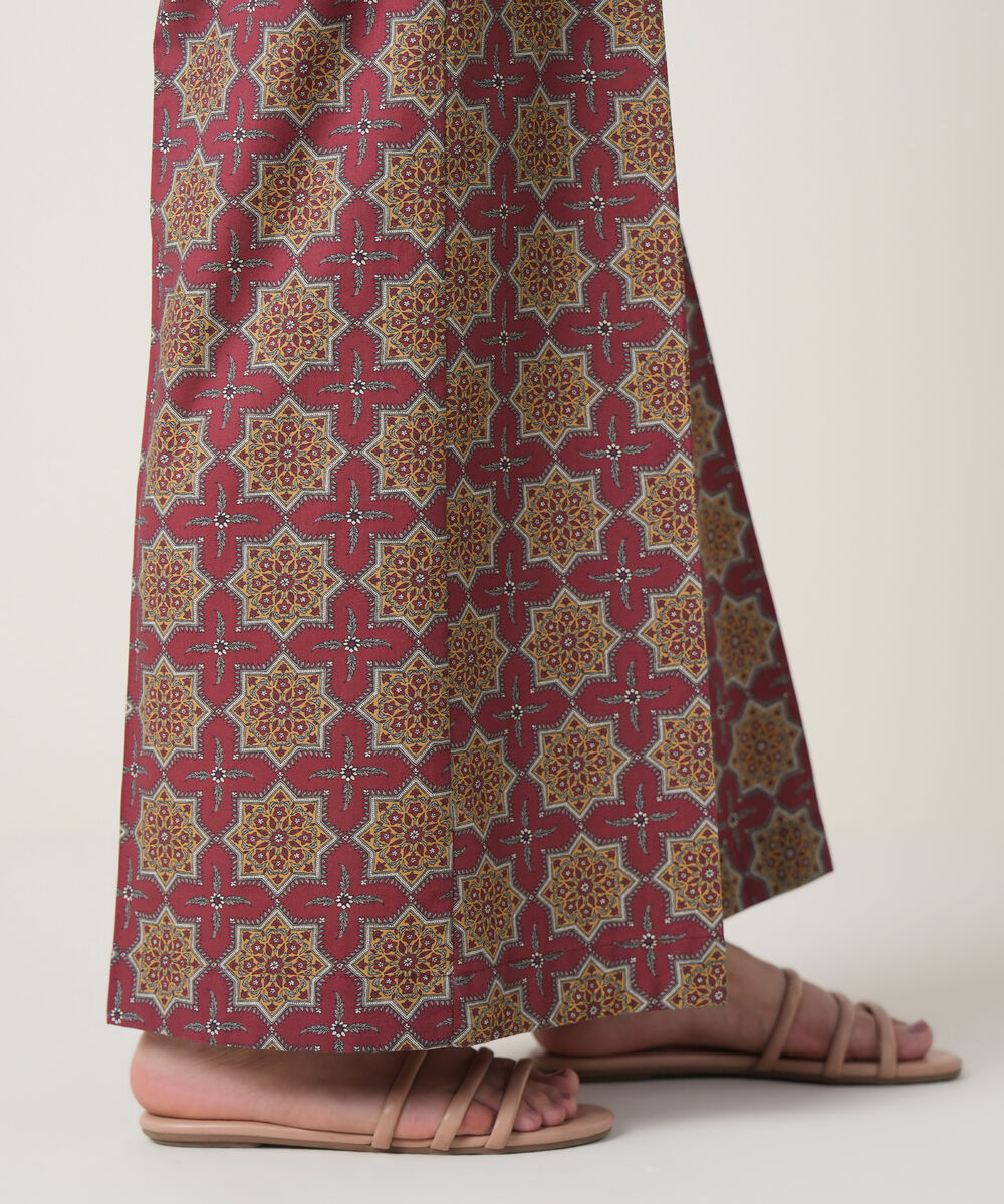 Women's RTW Cambric Maroon Printed Trousers