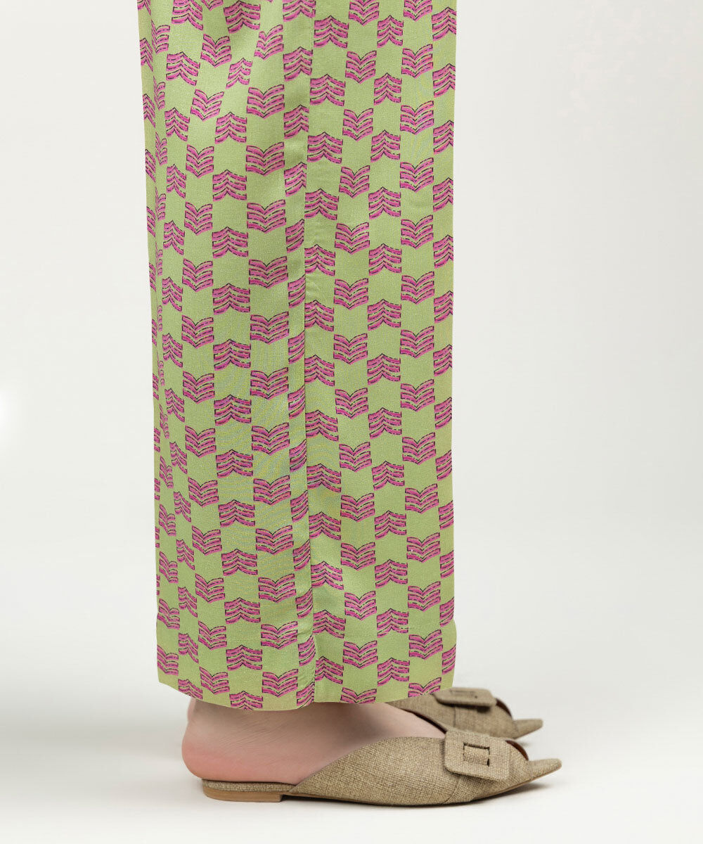 Women's Pret Linen Printed Sage Green Straight Pants