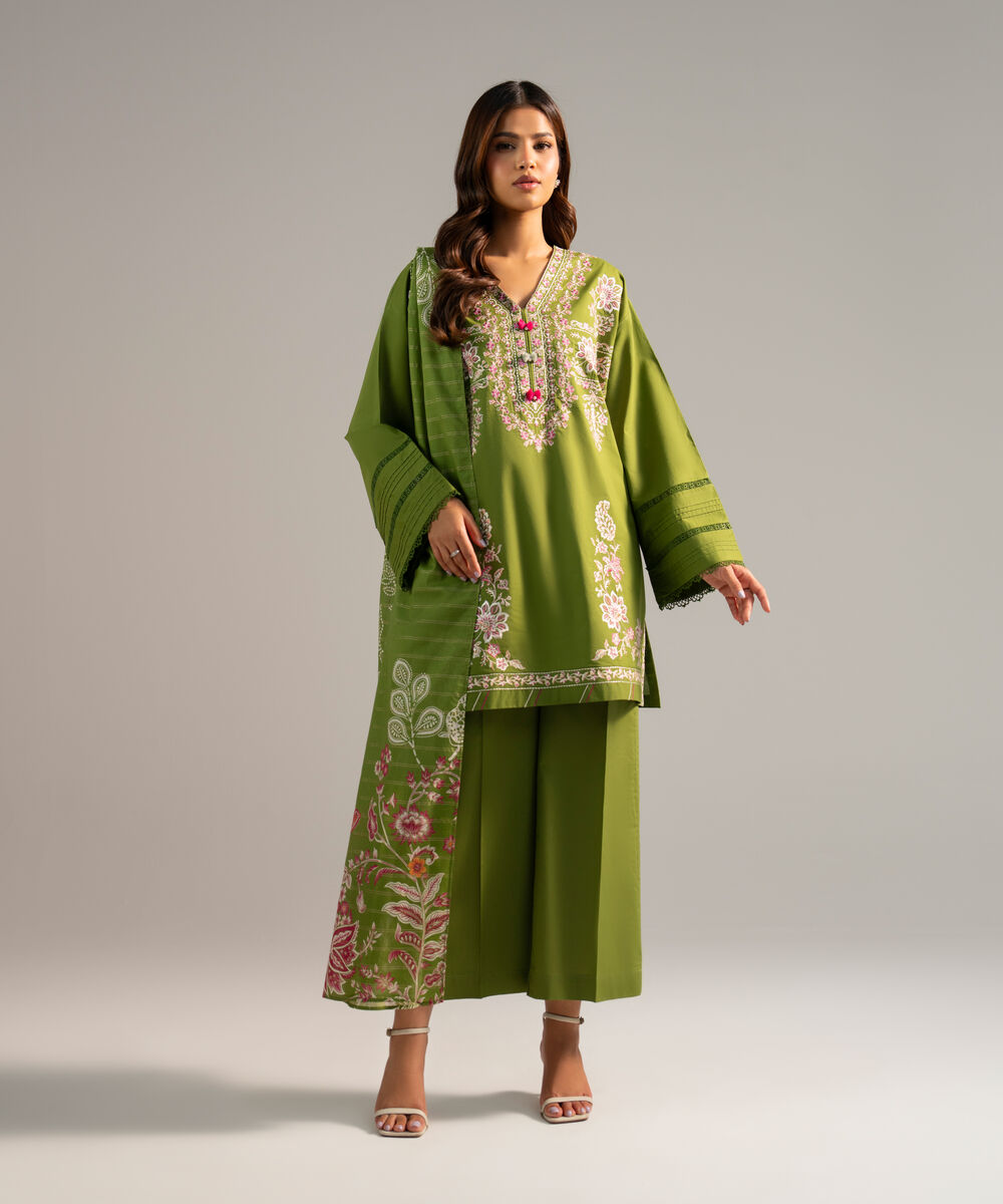 Zari Lawn Printed Green Dupatta