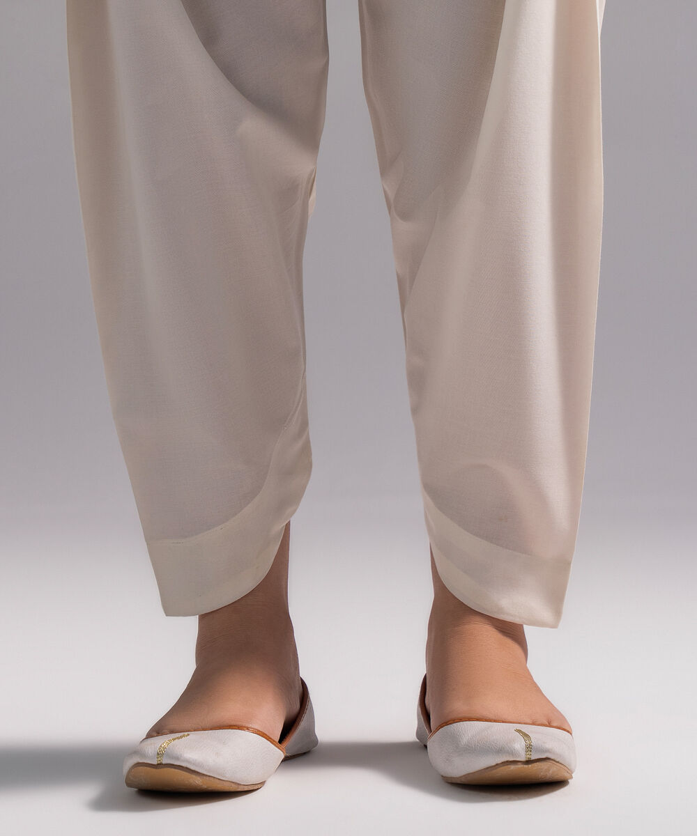 Women's RTW Cambric Solid Off White Skinny Shalwar
