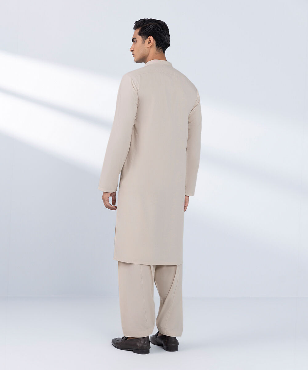 Men's Stitched Embroidered Beige 2 PC Suit