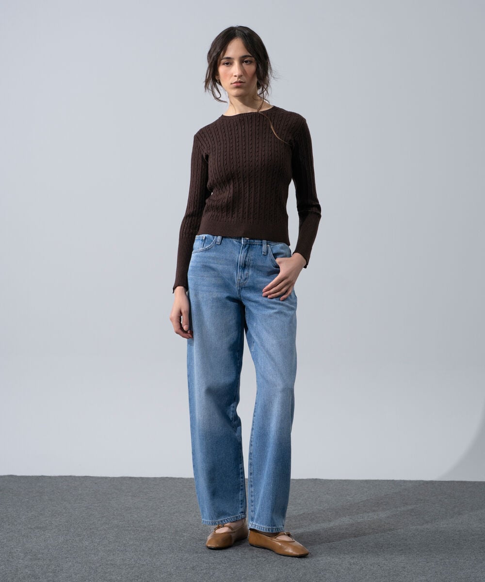 Women's Western Wear Brown Textured Cable-Knit Jumper