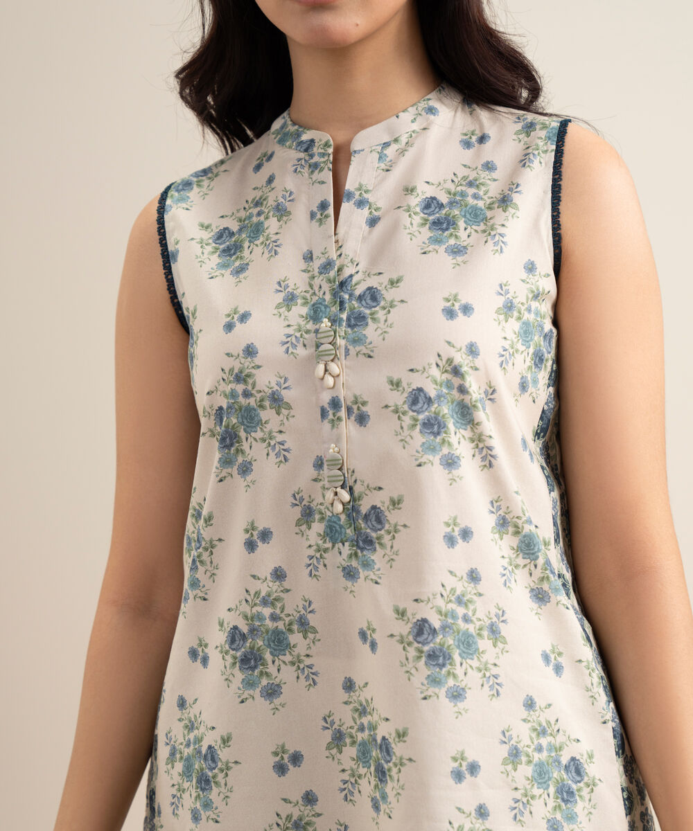Women's Unstitched Lawn Printed Off White 3 Piece Suit