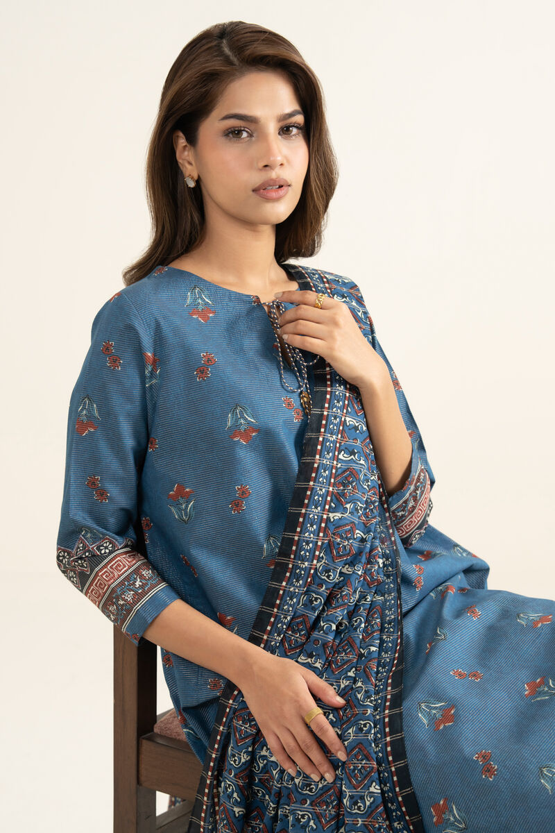3 Piece - Printed Zari Lawn Suit