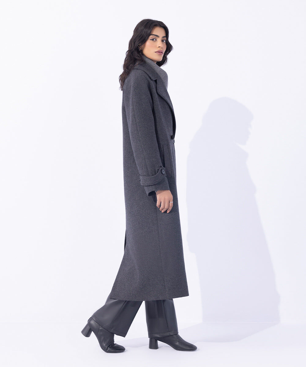 Woman - Grey Double Breasted Long Coat