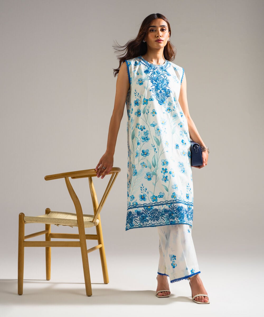 Women's RTW Lawn Embroidered White Straight Shirt