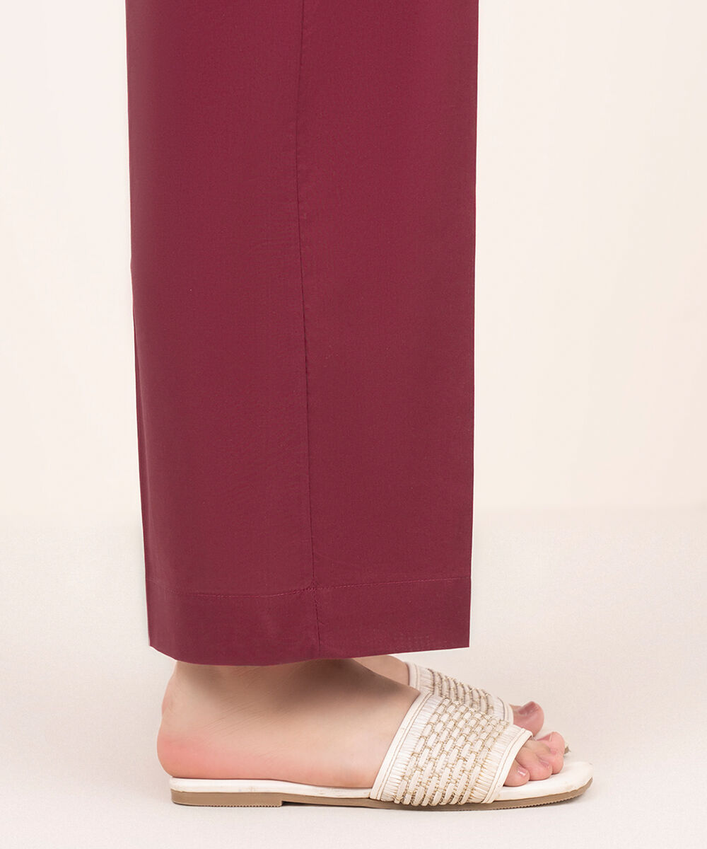 Women's RTW Cambric Maroon Solid Straight Pants