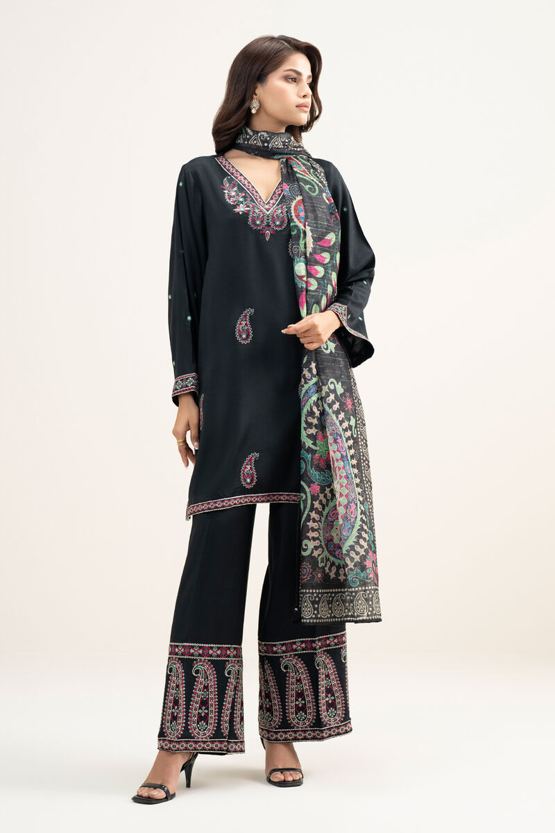 3 Piece - Embroidered Raw Silk Suit