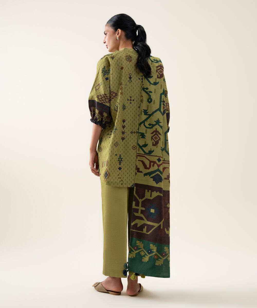 Womens Unstitched Premium Khaddar Printed Green 3 Piece Suit