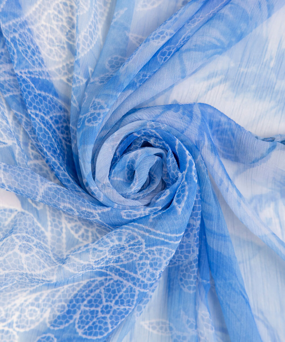 Blended Chiffon Blue Printed Dupatta