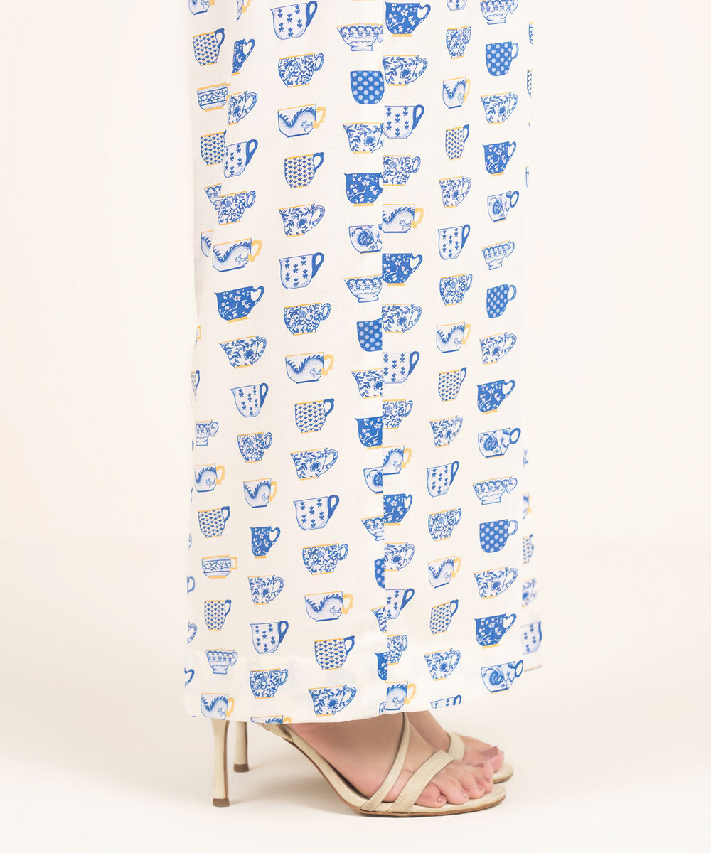 Women's RTW Linen Viscose Printed Off White Culottes