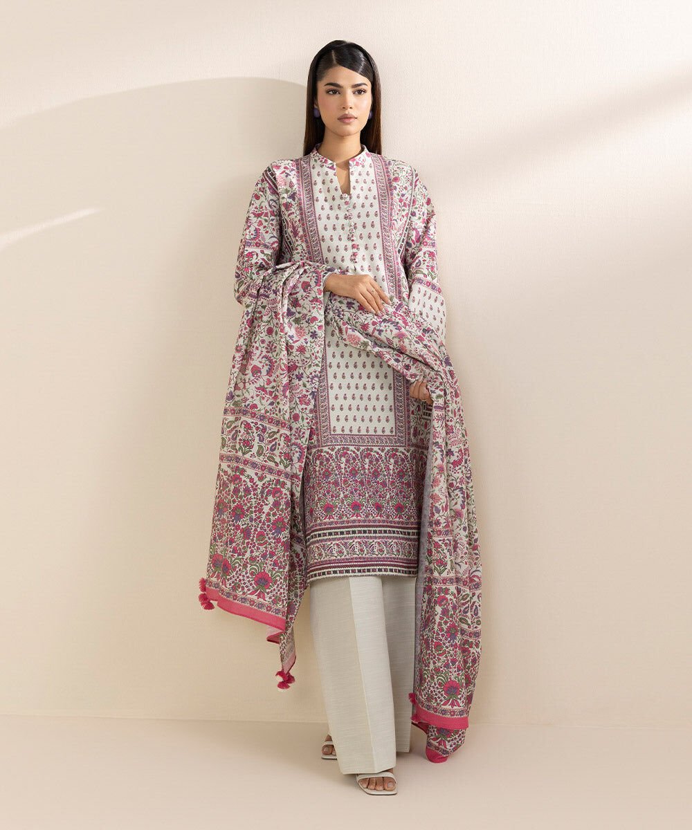 3 Piece - Printed Khaddar Suit Women's Pret Khaddar Multi Printed 3 Piece Suit
