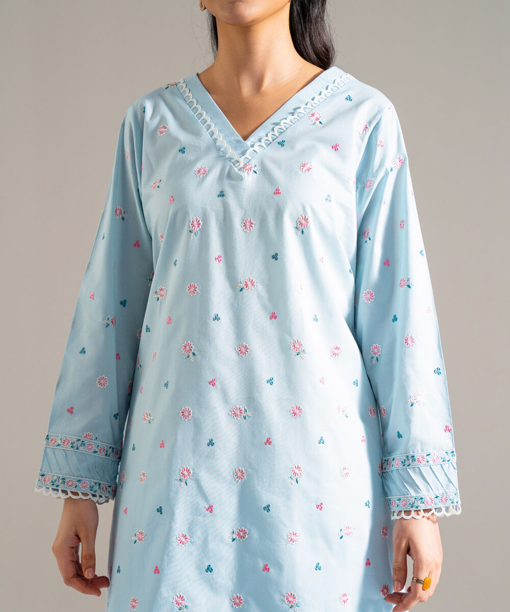 Women's RTW Lawn Embroidered Blue 2 Piece Suit