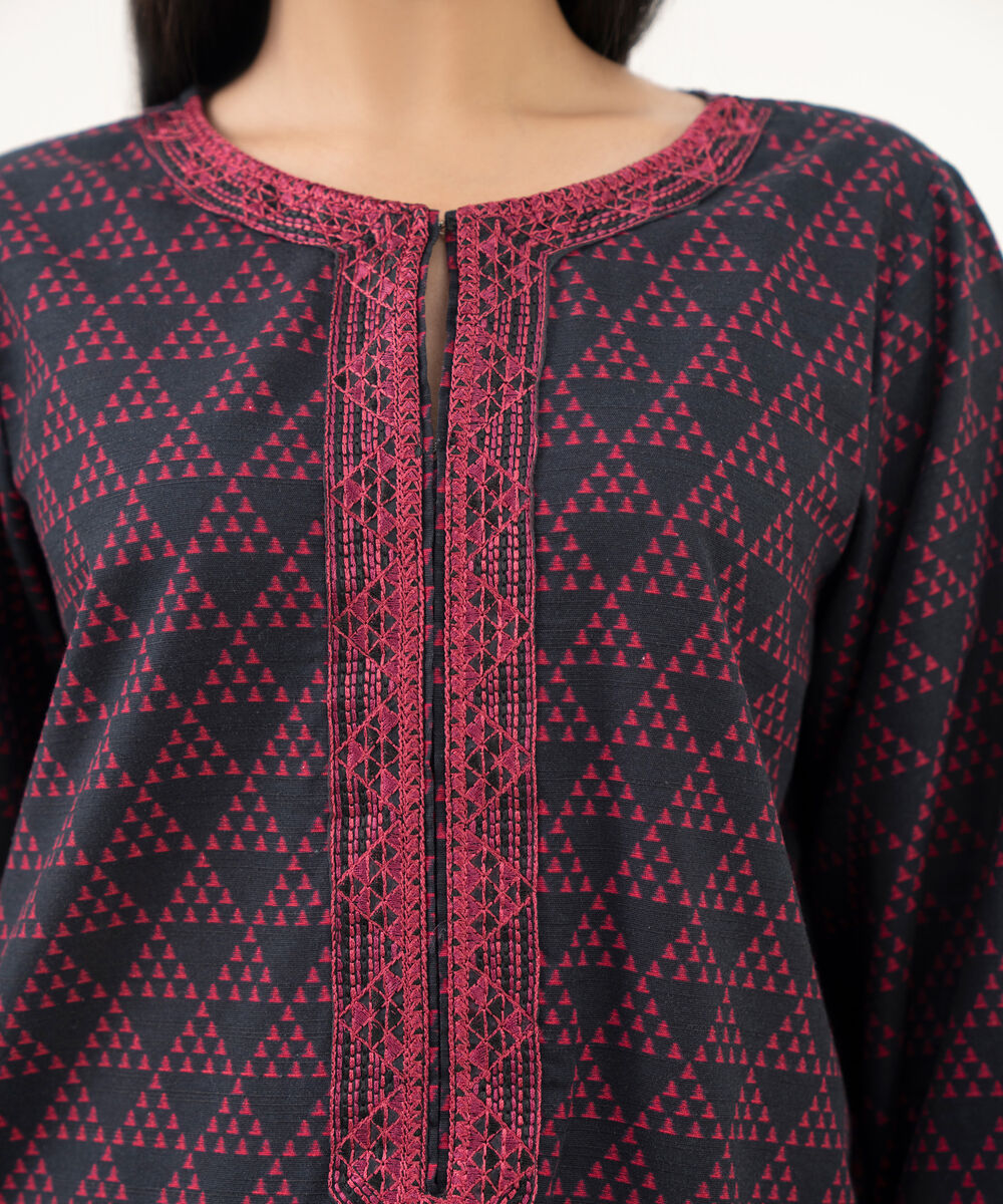 Women's RTW Light Khaddar Embroidered Black Straight Shirt