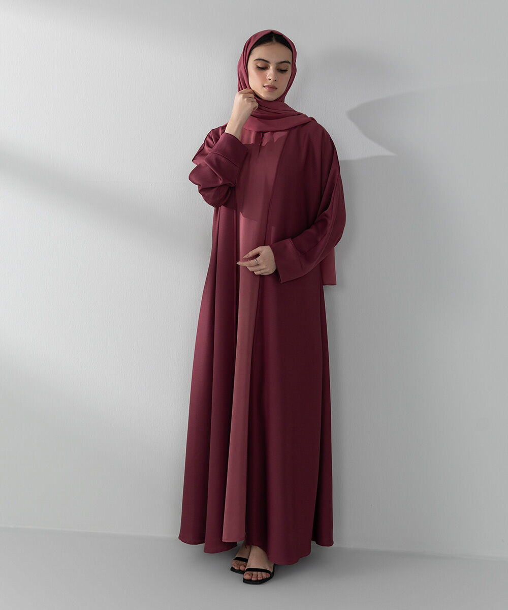 Woman - Red Double Layered Abaya Set
