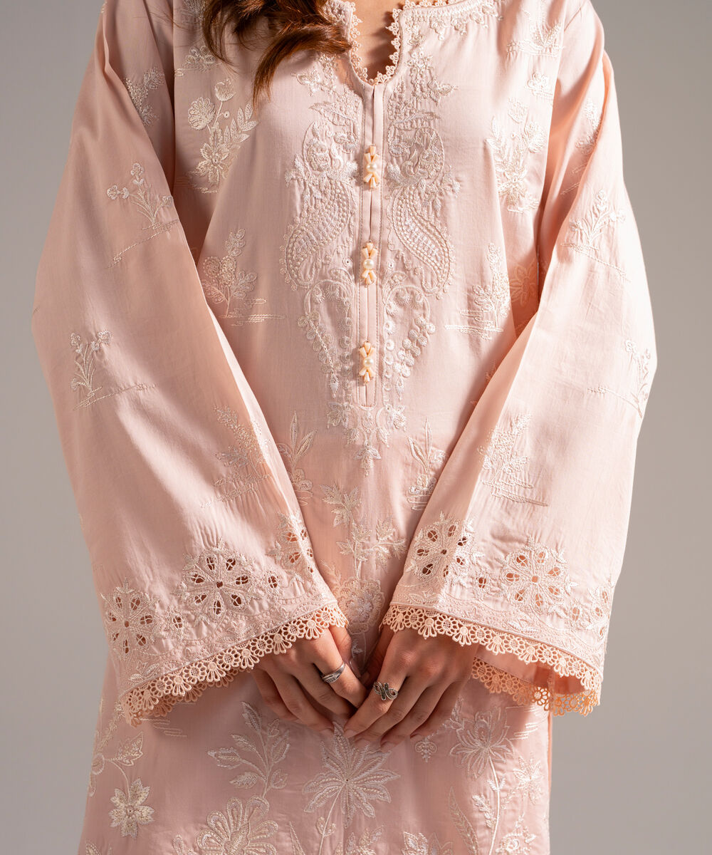 Women's RTW Dobby Embroidered Light Pink 3 Piece Suit