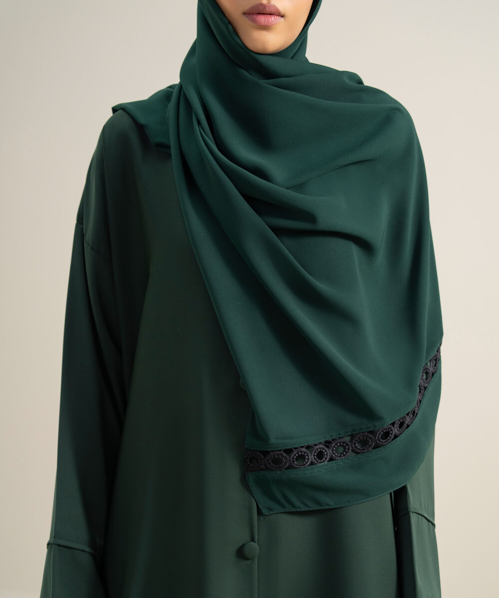Women's Polyester Green Embroidered Abbaya Set