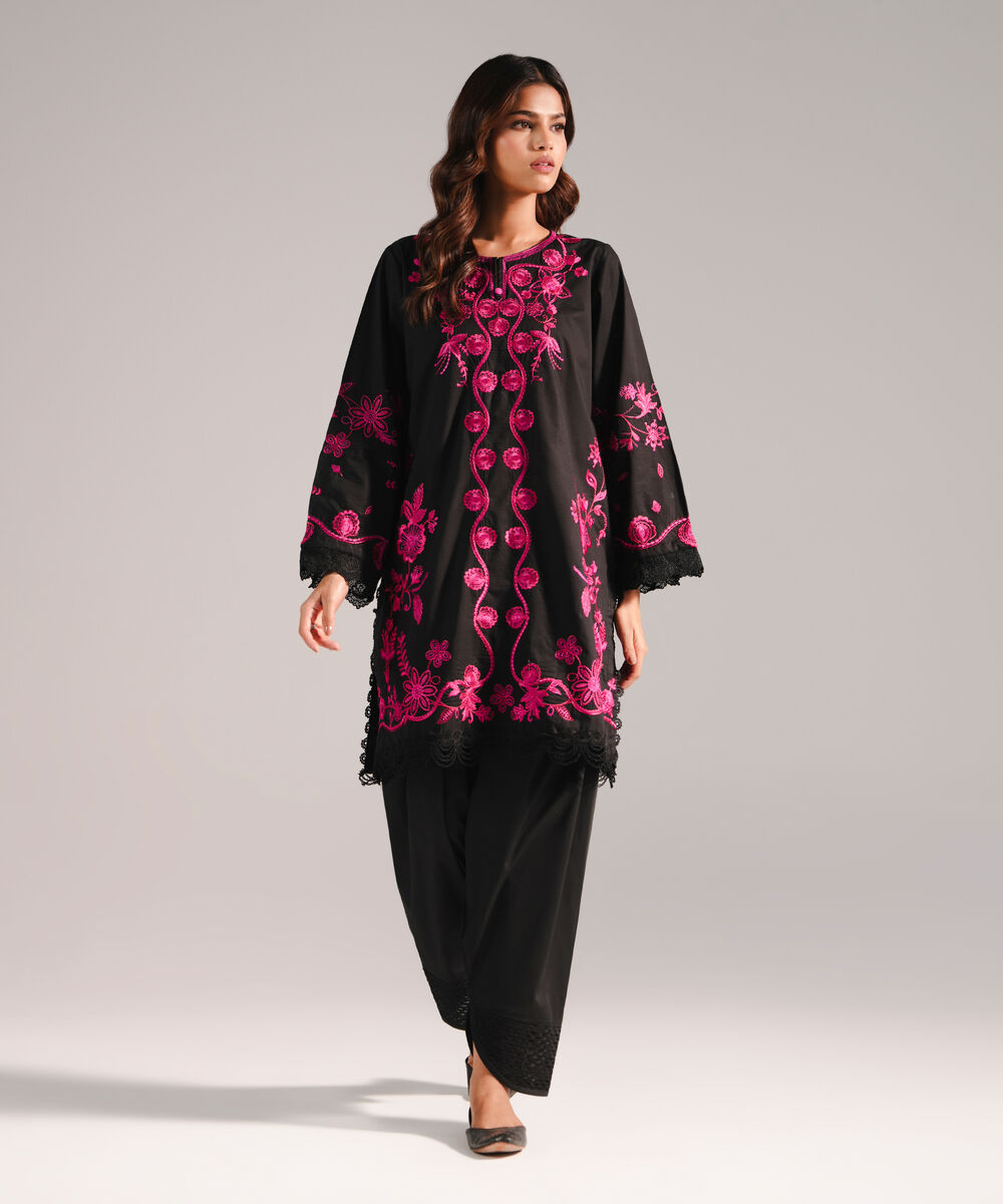 Women's RTW Lawn Embroidered Black 2 Piece Suit