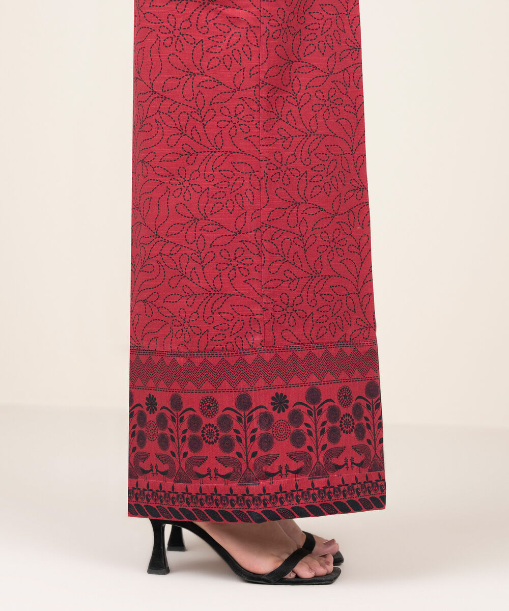 Women's RTW Khaddar Printed Red Culottes