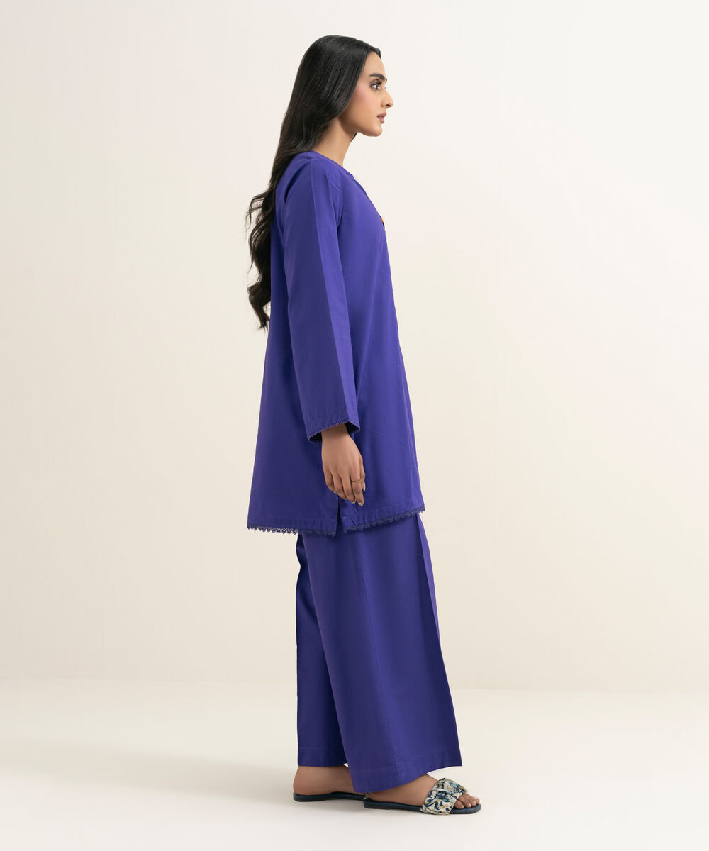 Women's RTW Cambric Solid Purple Straight Shirt