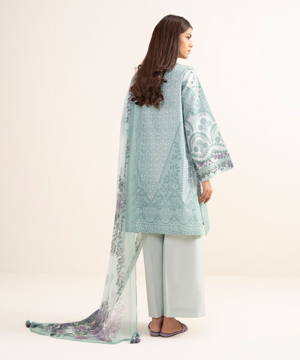 Women's Unstitched Lawn Printed Blue 3 Piece Suit