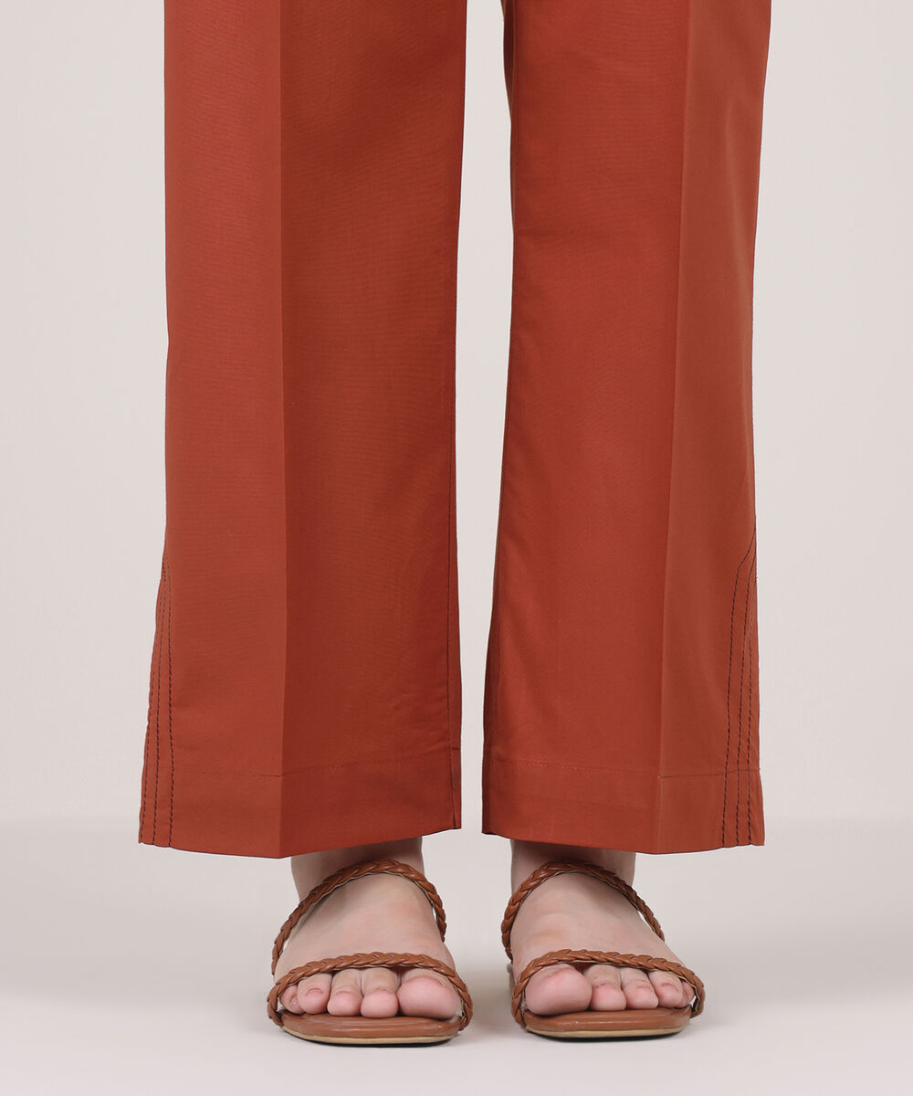 Women's RTW Cambric Orange Solid Straight Pants