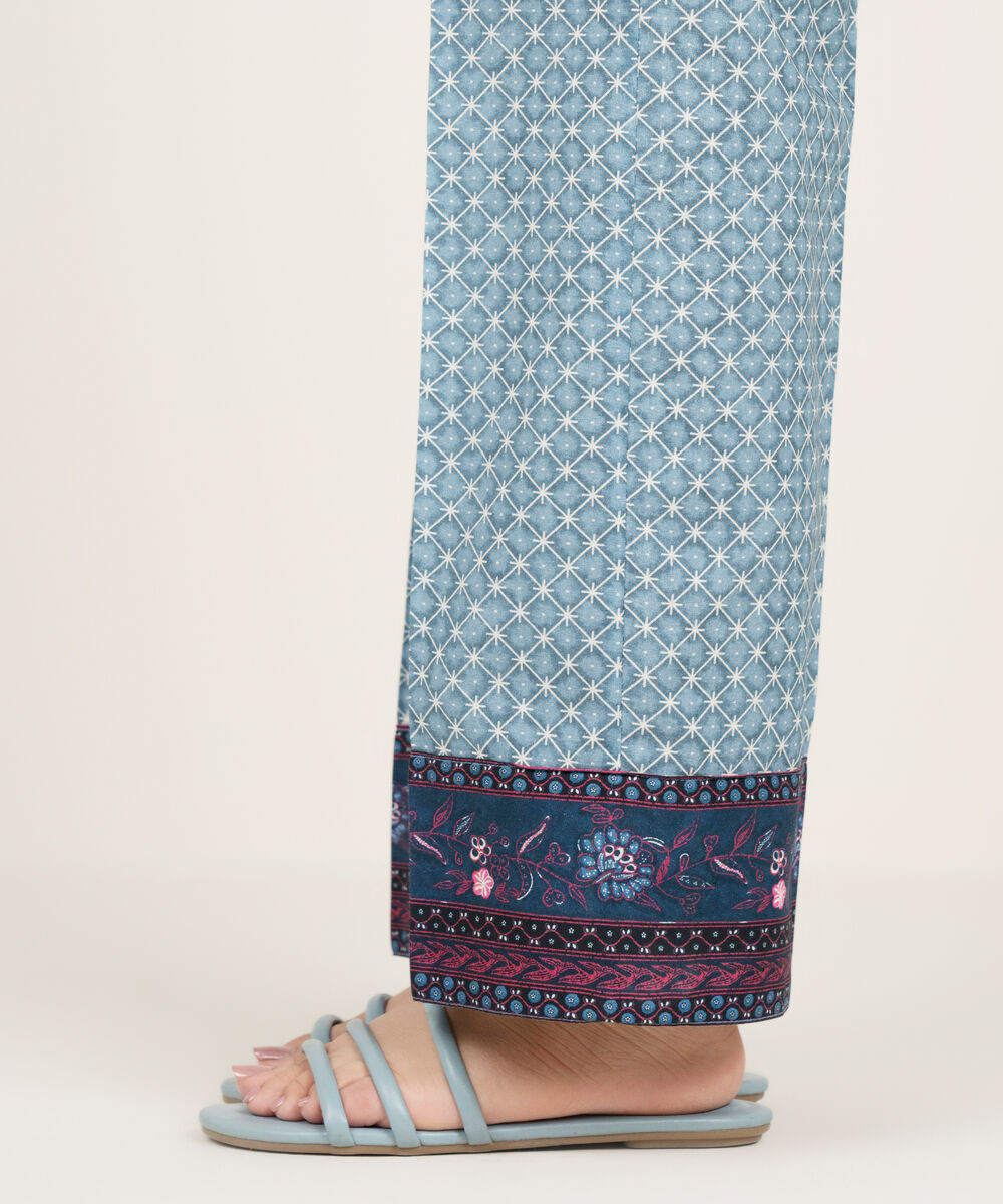 Women's RTW Cambric Printed Blue Straight Pants