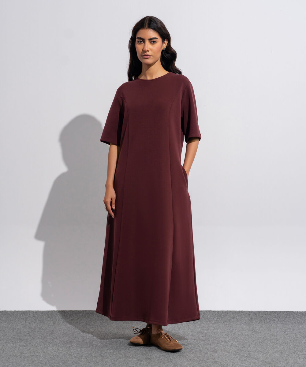 Women's Western Wear Burgendy Soft Lux Flared Maxi Dress