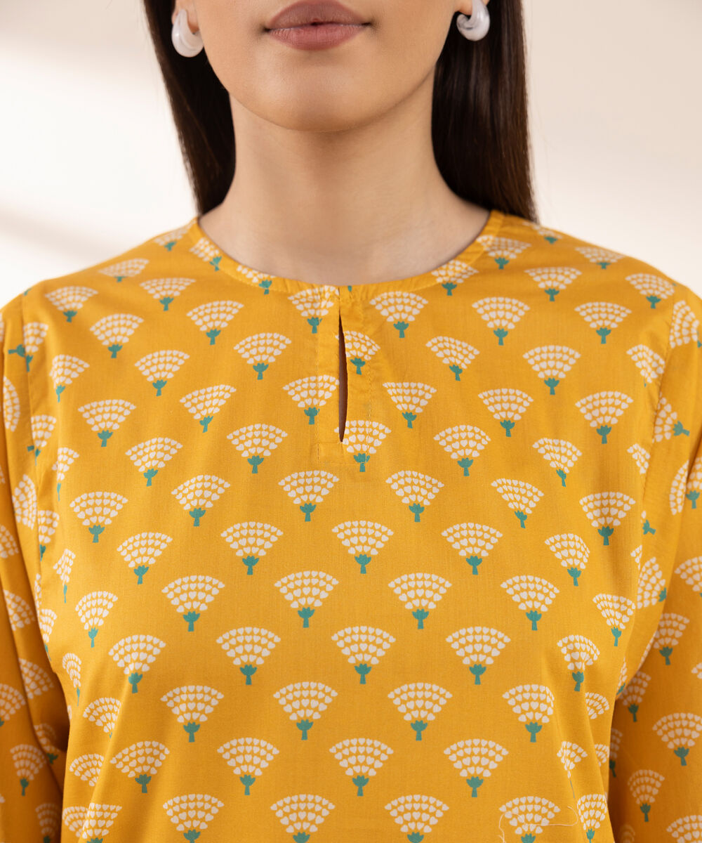 Women's RTW Lawn Yellow Printed Boxy Shirt