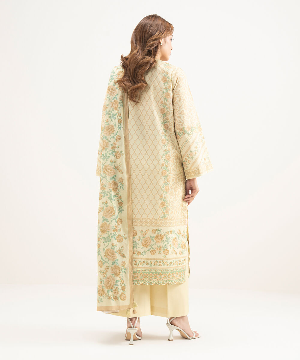 Women's Unstitched Lawn Printed Yellow 3 Piece Suit