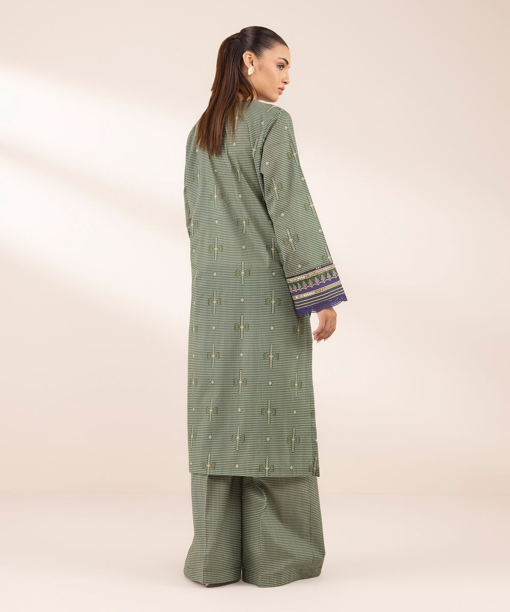Women's RTW Lawn Green Embroidered A-Line Shirt