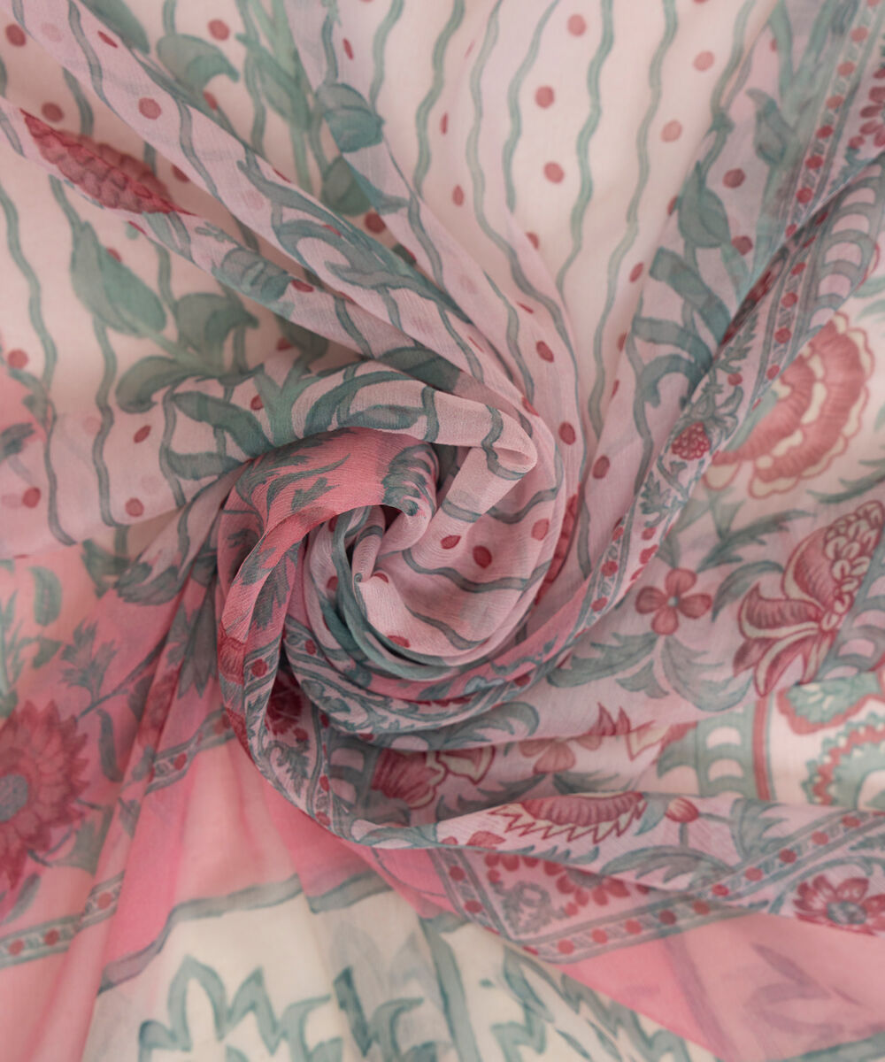 Women's Blended Chiffon Pink Printed Dupatta