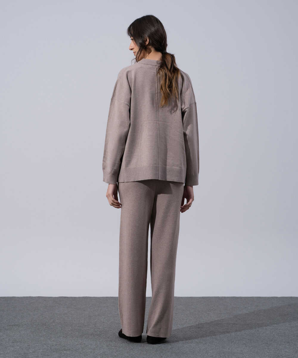 Women's Western Wear Melange Effect Off Brown Pull-On Knit Trousers