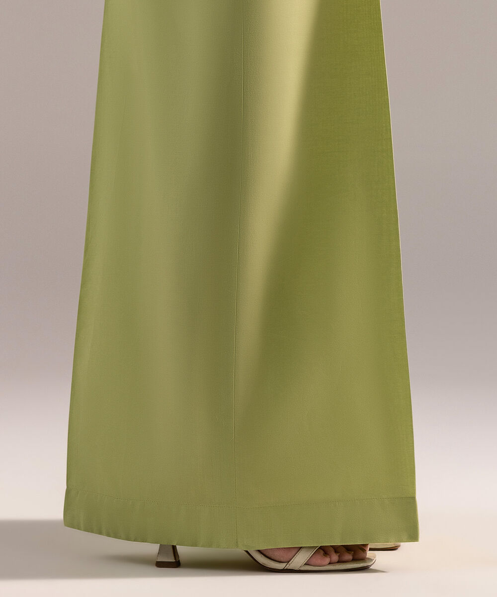 Women's RTW Cambric Solid Green Flared Pants