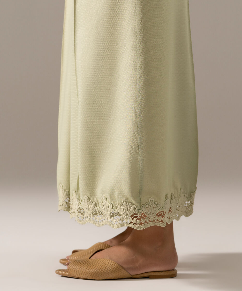 Women's RTW Dobby Solid Green Flared Pants