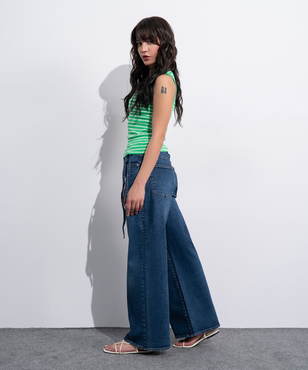 Women's Western Green And White Striped Sleeveless Tank Top