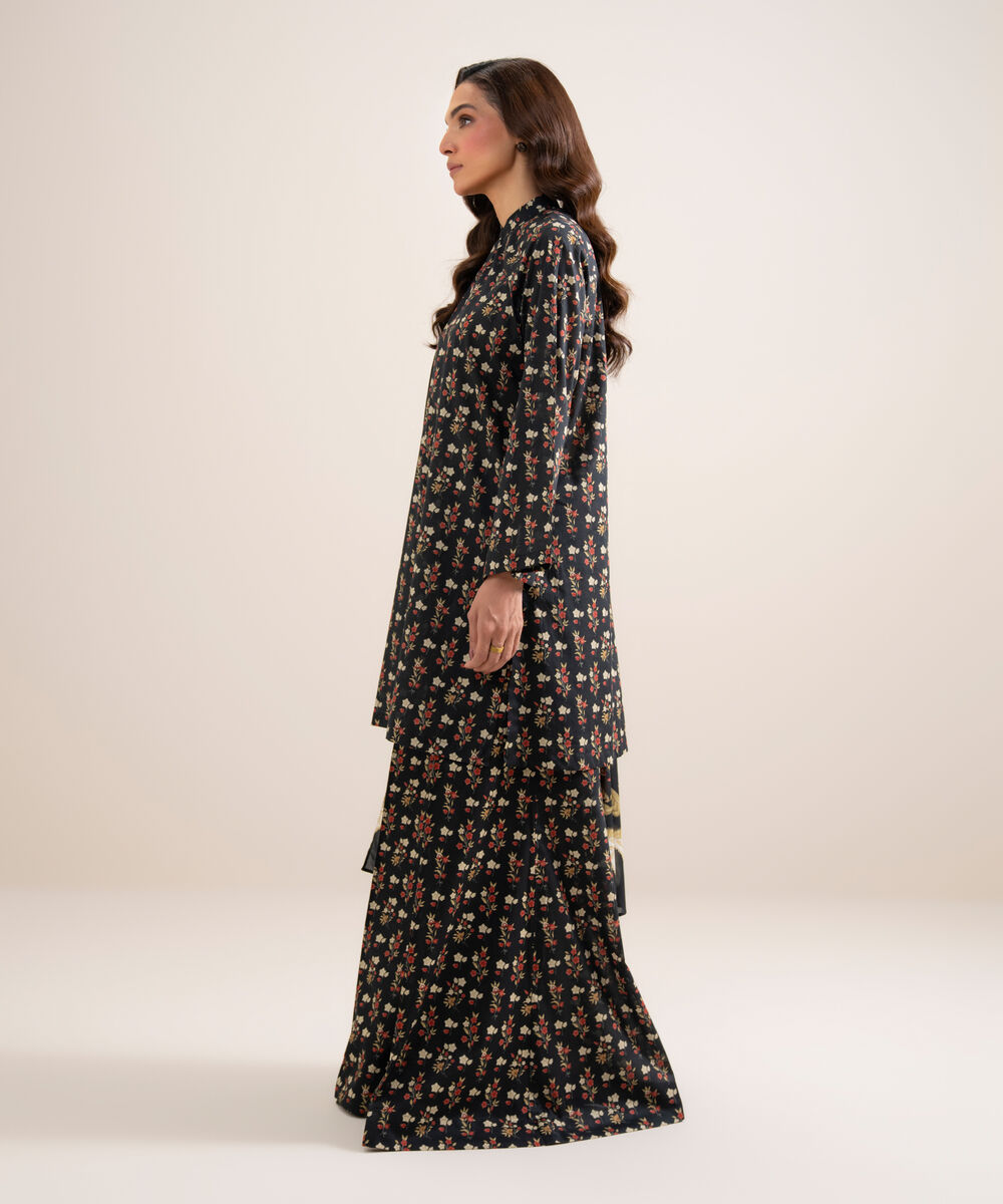 Women's Unstitched Lawn Printed Black 3 Piece Suit