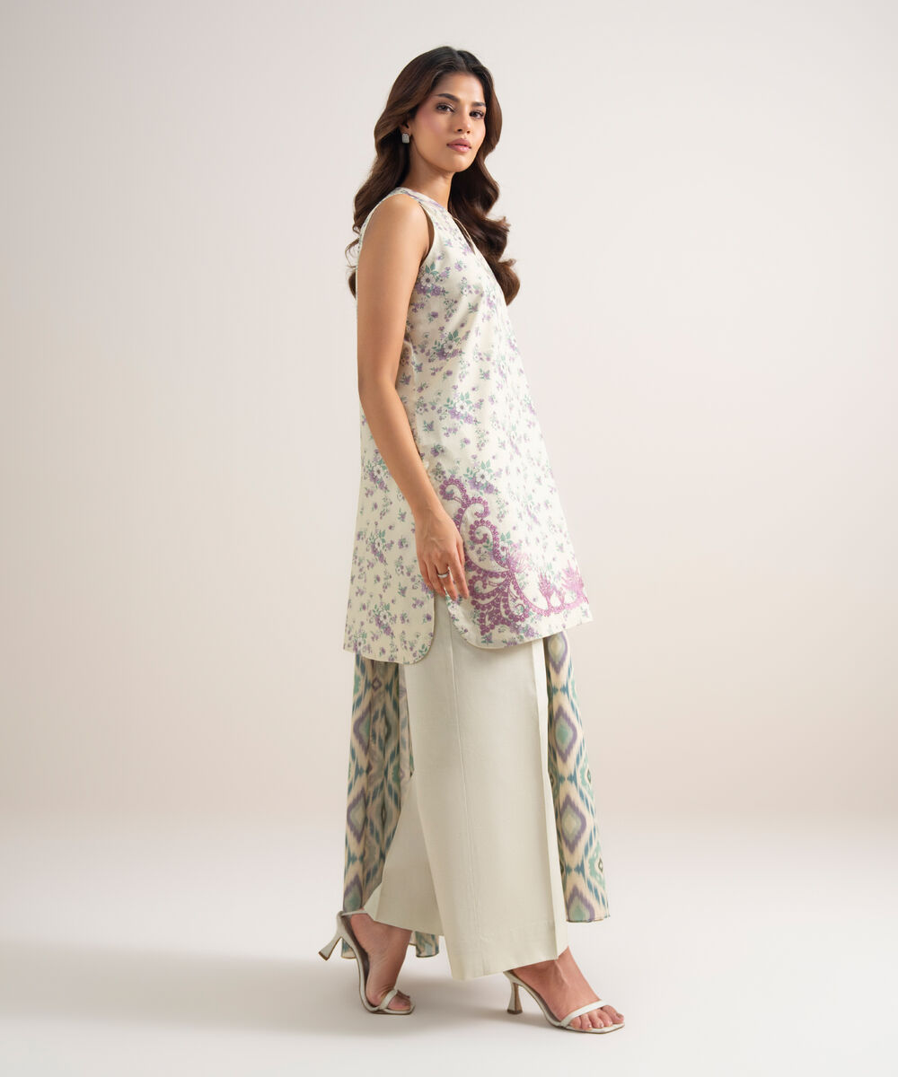 Women's Unstitched Lawn Embroidered Off White 2 Piece Suit