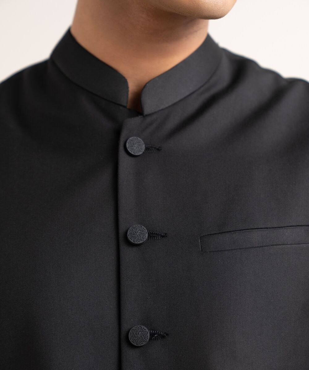 Men's Stitched Textured Wash & Wear Black Waistcoat