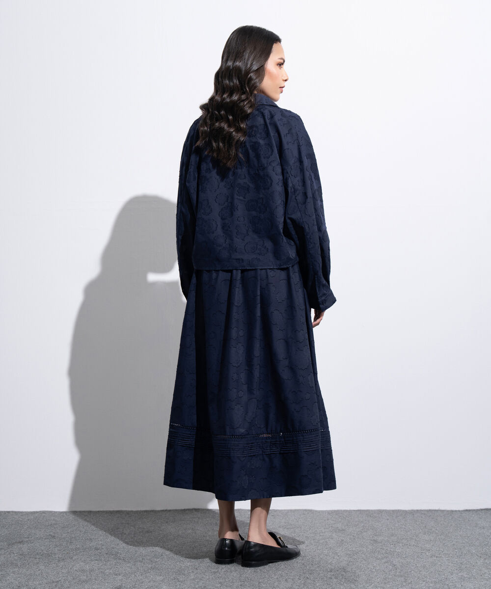 Women's Western Navy Flared Skirt With Panels Details