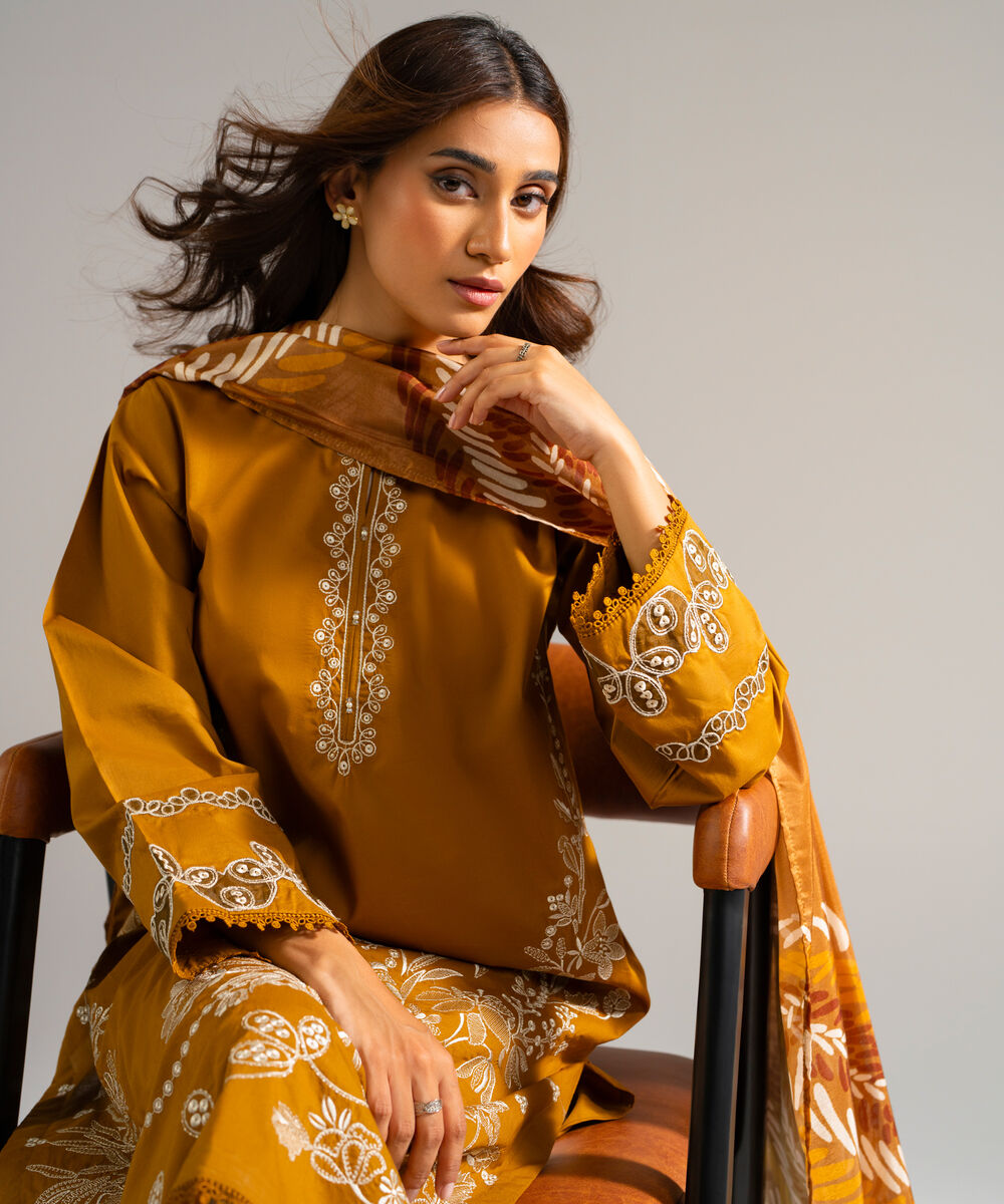 Women's RTW Lawn Embroidered Brown 2 Piece Suit