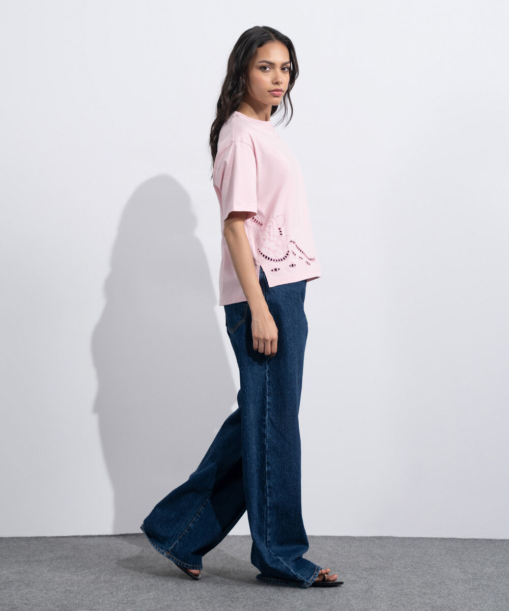 Women's Western Light Pink Broiderie Anglaise T-Shirt