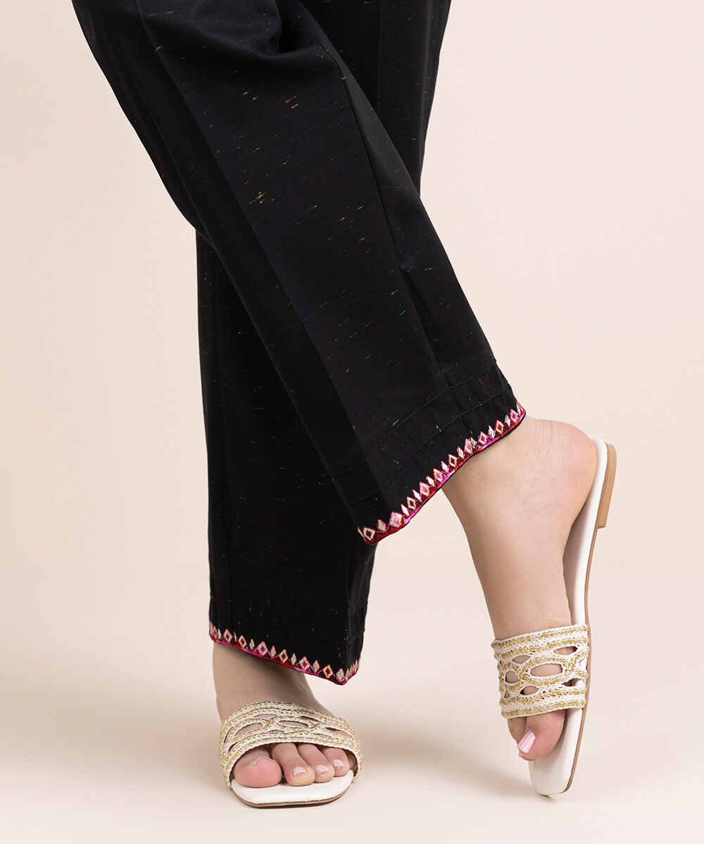 Women's Pret Multineps Black Embroidered Straight Pants