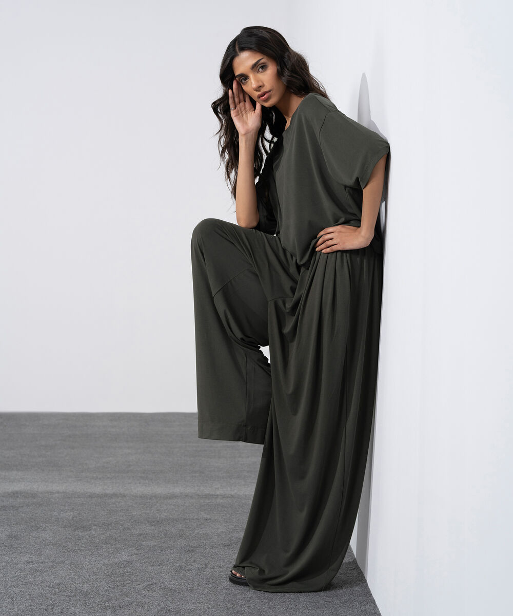 Women's Grey Flowing Pleated Trouser