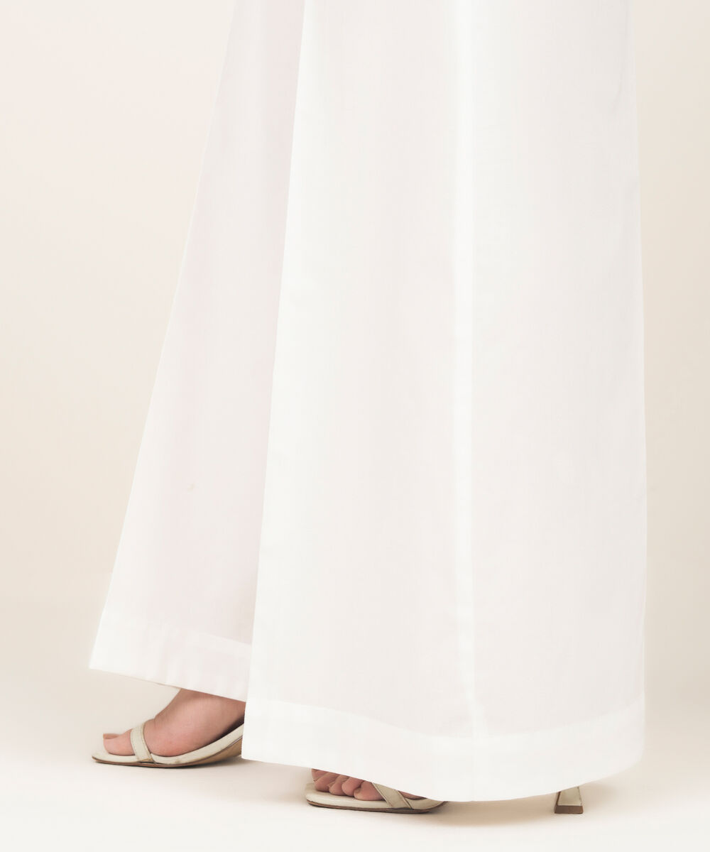 Women's RTW Lawn Solid White Flared Pants