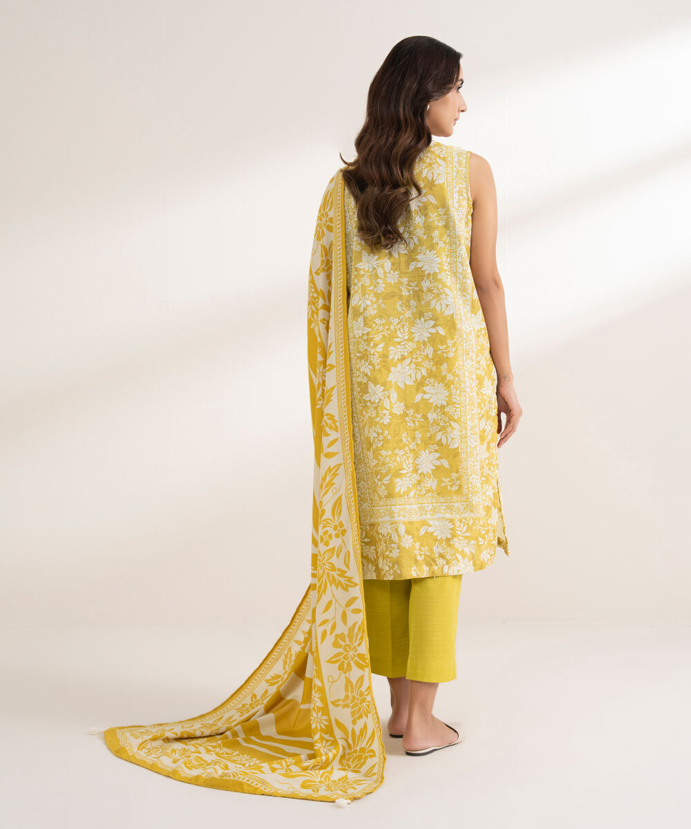 Women's RTW Light Khaddar Embroidered Yellow 3 Piece Suit