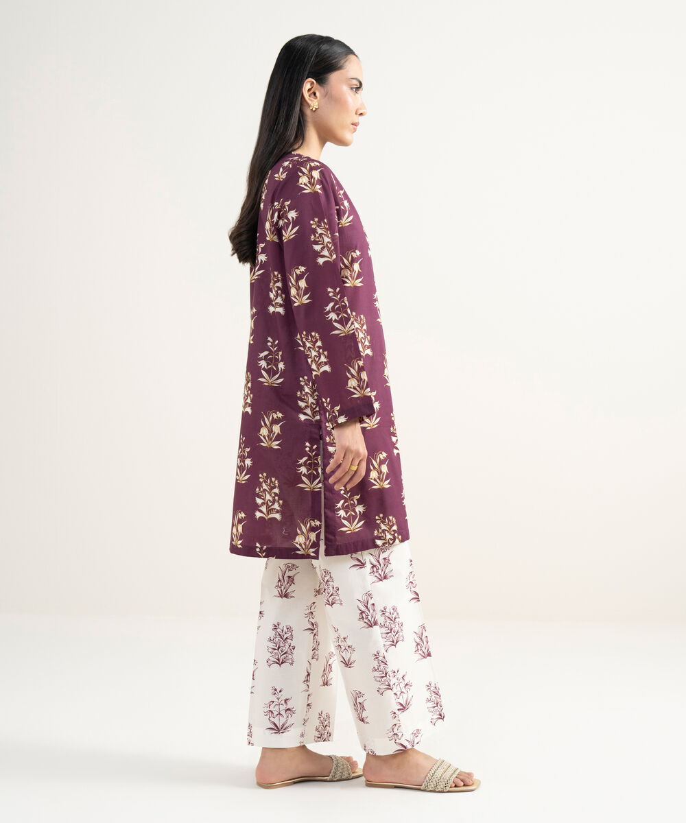Women's RTW Lawn Printed Purple Straight Shirt