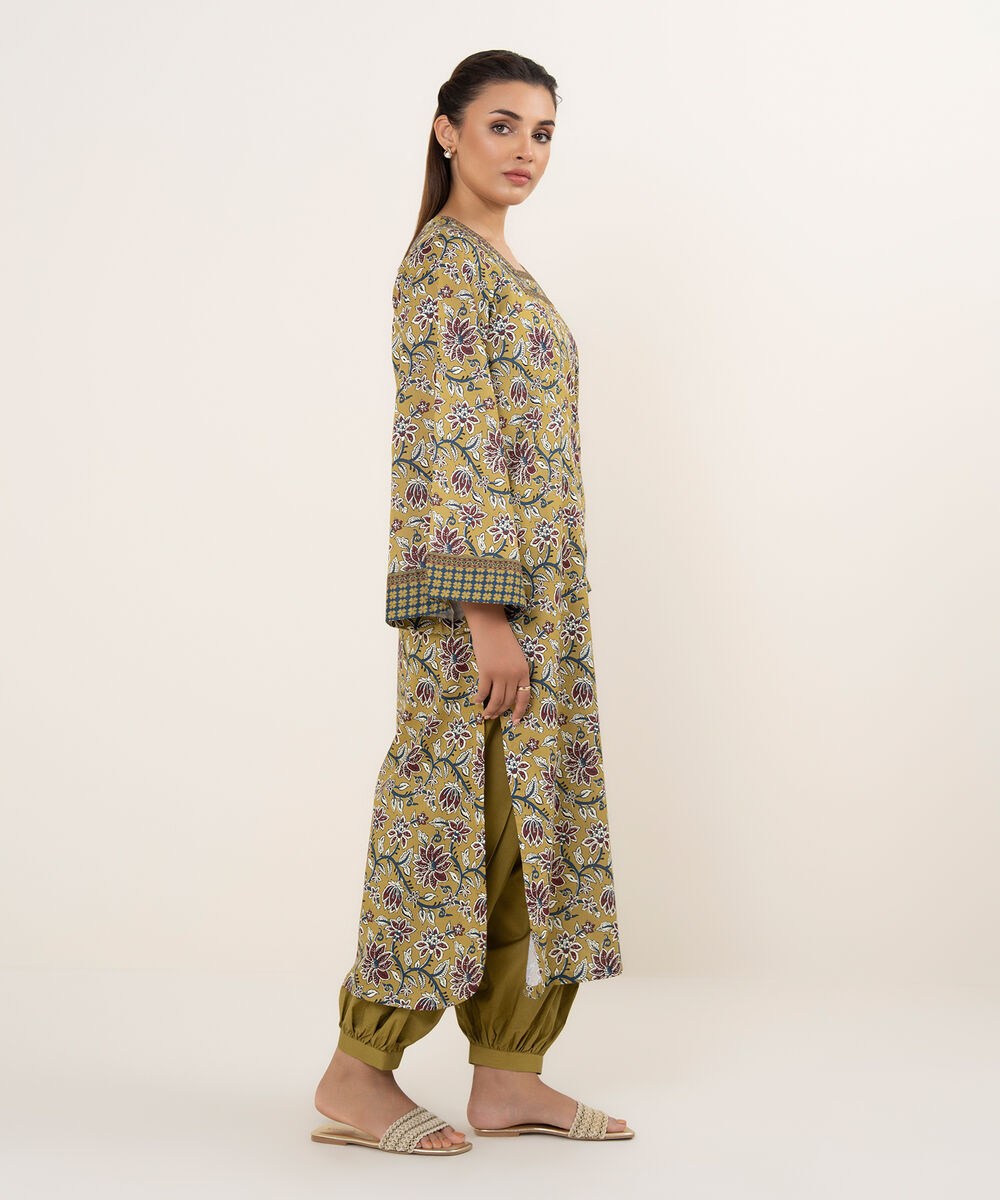 Women's Unstitched Cotton Printed Multi 2 Piece Suit