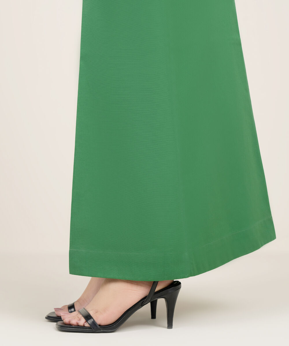 Women's RTW Cambric Solid Green Flared Pants